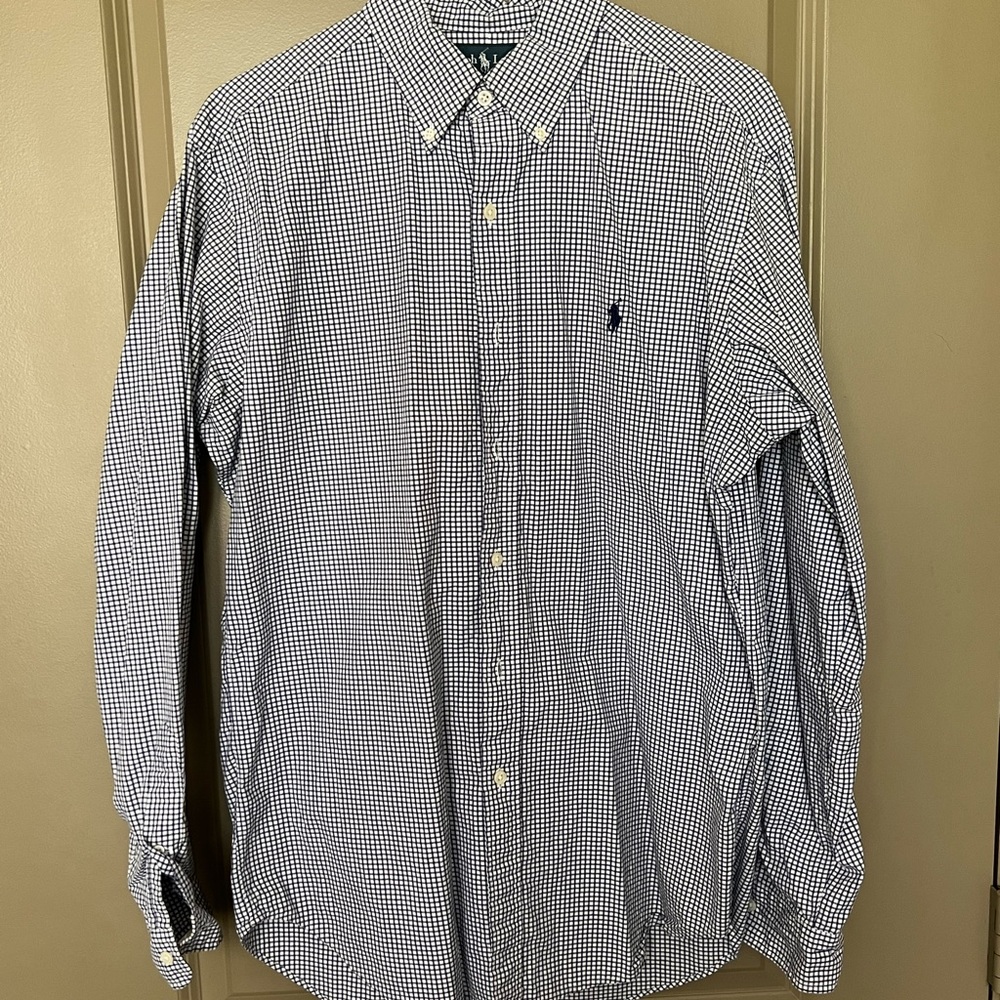 Polo Ralph Lauren Mens Navy Checkered Button Down Size Medium
